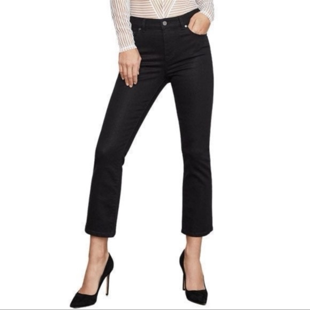 BCBGMAXAZRIA Women's Coated Bootcut Cropped Jeans Size 28 Black